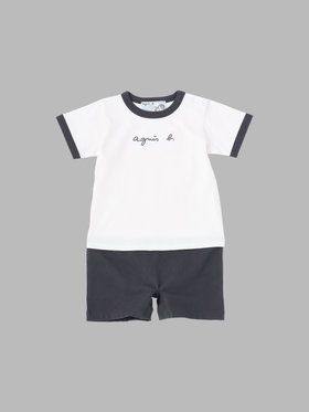 ENFANT ベビー ベビー ロゴ 刺繍 コットン 半袖 コンビネゾン ホワイト