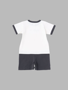 ENFANT ベビー ベビー ロゴ 刺繍 コットン 半袖 コンビネゾン ホワイト