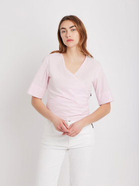 FEMME ウィメンズ 【Outlet】ギンガムチェック コットン 半袖 カシュクール トップス ピンク