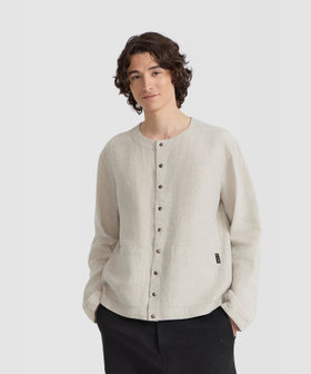 HOMME メンズ メンズ リネン 長袖 シャツ カーディガン グレー