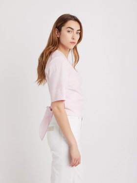 FEMME ウィメンズ 【Outlet】ギンガムチェック コットン 半袖 カシュクール トップス ピンク