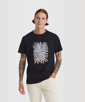 HOMME メンズ メンズ プリント コットン 半袖 アーティスト Tシャツ "Mel Bernstine" ブラック