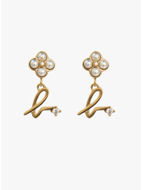 FEMME ウィメンズ b.ロゴ フラワーモチーフ パール ピアス "Double bloom" ゴールド