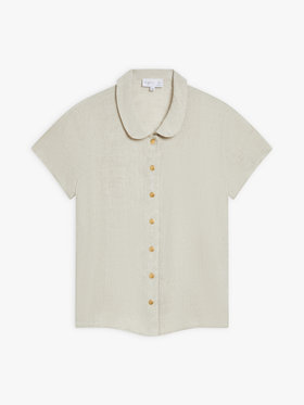 FEMME ウィメンズ リネン 丸襟 半袖 ブラウス "Adele" ベージュ