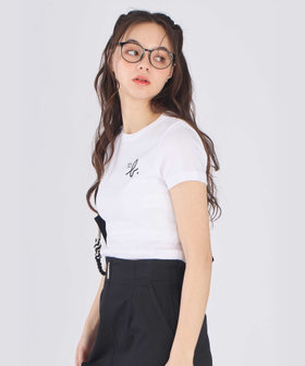 To b. by agnès b. "To b."ロゴ コットン 半袖 クロップド Tシャツ ホワイト