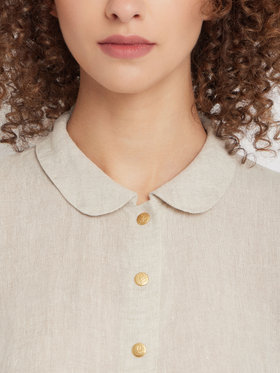 FEMME ウィメンズ リネン 丸襟 半袖 ブラウス "Adele" ベージュ