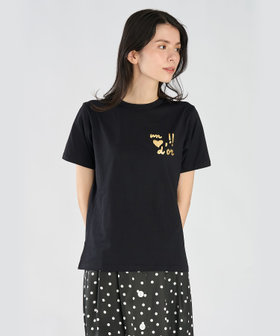 FEMME ウィメンズ 【by R 限定品】agnes b. プリント コットン 半袖 Tシャツ "un coeur d'or !!" ブラック