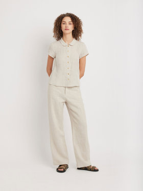 FEMME ウィメンズ リネン 丸襟 半袖 ブラウス "Adele" ベージュ