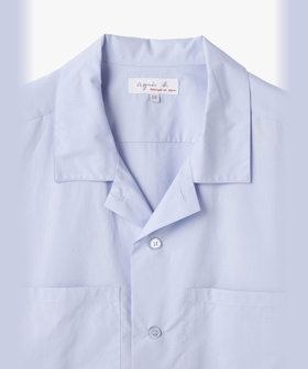 HOMME メンズ メンズ "b."ロゴ 刺繍 コットン 開襟 半袖 シャツ "Mag" ブルー系その他