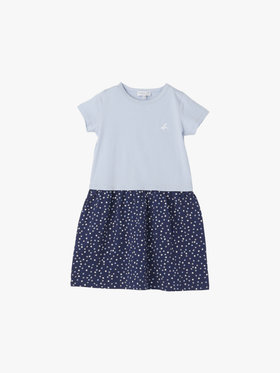 ENFANT ガールズ キッズ "b."ロゴ プリント コットン 半袖 ドッキング ワンピース "Road" ネイビー