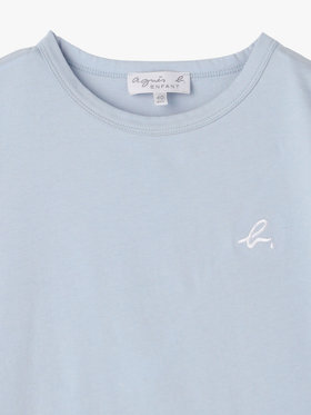 ENFANT ガールズ キッズ "b."ロゴ プリント コットン 半袖 ドッキング ワンピース "Road" ネイビー