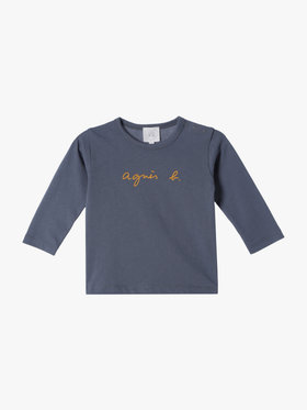ENFANT ベビー ベビー ロゴ コットン 長袖 Tシャツ グレー