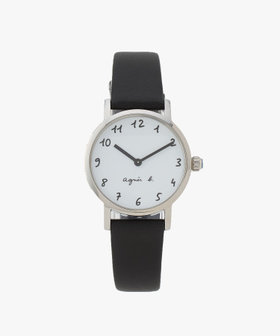 FEMME ウィメンズ ブラック レザー ラウンド ウォッチ "Marcello" ブラック