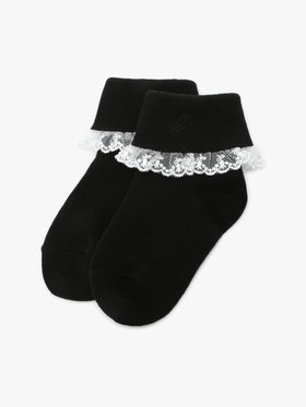ENFANT ガールズ キッズ "b."ロゴ刺繍 フリル レース ソックス ブラック