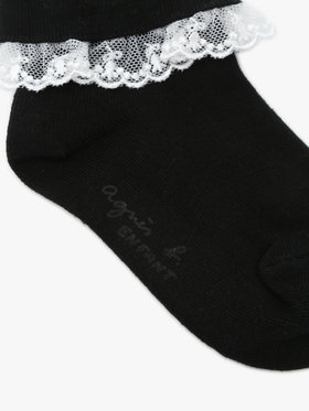 ENFANT ガールズ キッズ "b."ロゴ刺繍 フリル レース ソックス ブラック