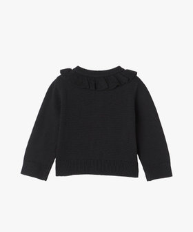 ENFANT ベビー ベビー フリルカラー 長袖 ニット カーディガン ブラック