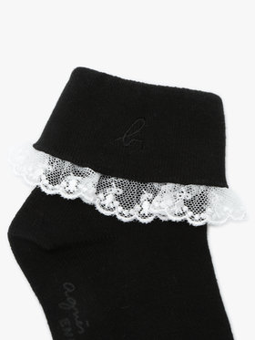 ENFANT ガールズ キッズ "b."ロゴ刺繍 フリル レース ソックス ブラック