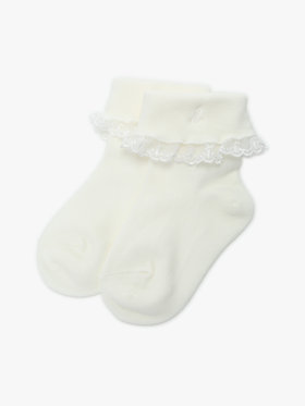 ENFANT ガールズ キッズ "b."ロゴ刺繍 フリル レース ソックス ホワイト