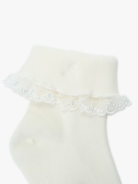 ENFANT ガールズ キッズ "b."ロゴ刺繍 フリル レース ソックス ホワイト