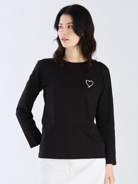 FEMME ウィメンズ アイコニック プリント コットン 長袖 Tシャツ ”Sarajevo heart” ブラック