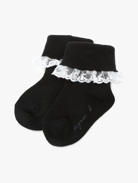 ENFANT ベビー ベビー "b."ロゴ刺繍 フリル レース ソックス ブラック