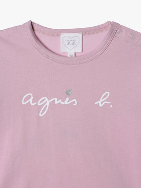 ENFANT ベビー ベビー ロゴ ハート プリント コットン 長袖 Tシャツ ピンク