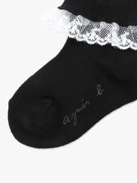 ENFANT ベビー ベビー "b."ロゴ刺繍 フリル レース ソックス ブラック