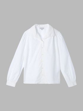 FEMME ウィメンズ コットン オープンカラー 長袖 ブラウス ホワイト