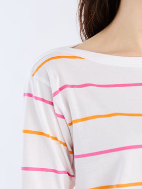 FEMME ウィメンズ ボーダー コットン ボートネック 七分袖 Tシャツ ホワイト