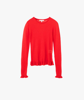 To b. by agnès b. シアー リブ フリル 長袖 ニット プルオーバー レッド