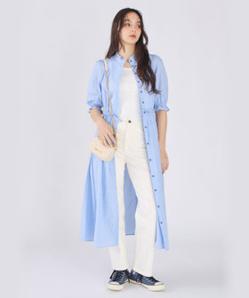 To b. by agnès b. ギンガムチェック コットン フリル ワンピース ブルー