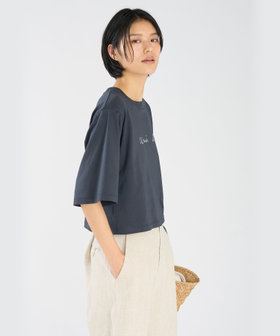 FEMME ウィメンズ ロゴ コットン 5分袖 Tシャツ "Yoko" グレー