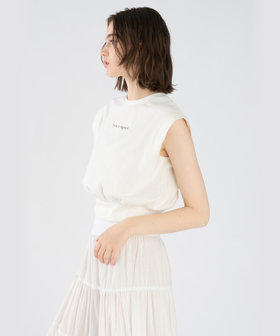 To b. by agnès b. ロゴ コットン フレンチスリーブ トップス ホワイト