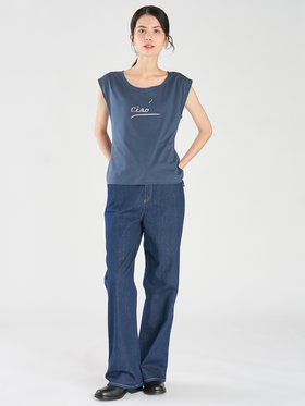 FEMME ウィメンズ メッセージプリント コットン 半袖 Tシャツ "Ciao" ブルー系その他
