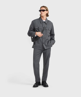 HOMME メンズ メンズ ストライプ 長袖 オーバーシャツ グレー