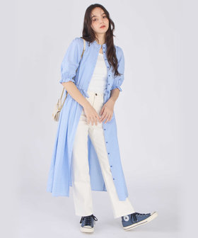 To b. by agnès b. ギンガムチェック コットン フリル ワンピース ブルー