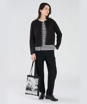 FEMME ウィメンズ 【by R 限定品】agnes b. 細ボーダーxストライプ コットン 長袖 Tシャツ "Haru" ホワイト×ブラック