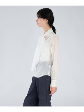 FEMME ウィメンズ コットン 長袖 ボウタイ ブラウス ホワイト