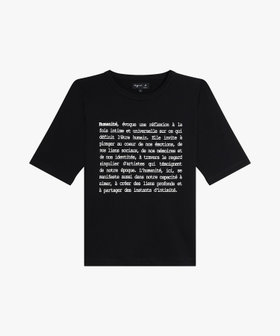 FEMME ウィメンズ メッセージ プリント オーガニックコットン 5分丈 Tシャツ "Brando" ブラック