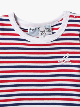 ENFANT ベビー ベビー "b."ロゴ 刺繍 トリコロールボーダー コットン 半袖 Tシャツ ネイビー