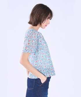 To b. by agnès b. ボタニカル プリント コットン 半袖 ブラウス レッド