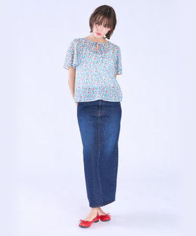 To b. by agnès b. ボタニカル プリント コットン 半袖 ブラウス レッド