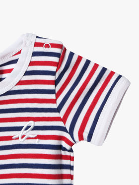 ENFANT ベビー ベビー "b."ロゴ 刺繍 トリコロールボーダー コットン 半袖 Tシャツ ネイビー