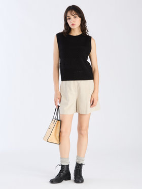 To b. by agnès b. 【Outlet】コットン オープンワーク ニット プルオーバー ブラック