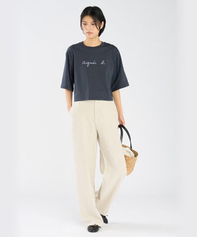 FEMME ウィメンズ ロゴ コットン 5分袖 Tシャツ "Yoko" グレー