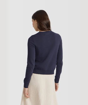 FEMME ウィメンズ レース 刺繍 コットン ニット 長袖 カーディガンプレッション "Swing" ネイビー