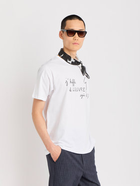 FEMME ウィメンズ メッセージ プリント コットン 半袖 Tシャツ “j'kiffe le Louvre" ホワイト