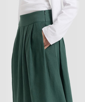 FEMME ウィメンズ リネン ロング フレア スカート "Grand Hotel" グリーン