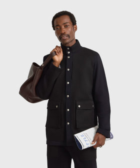 HOMME メンズ メンズ コットン スタンドカラー スナップコート "Yvano" ブラック