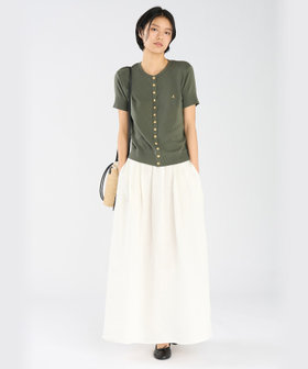 FEMME ウィメンズ "b."ロゴ刺繍 コットンニット 半袖 カーディガンプレッション "Swing" カーキ